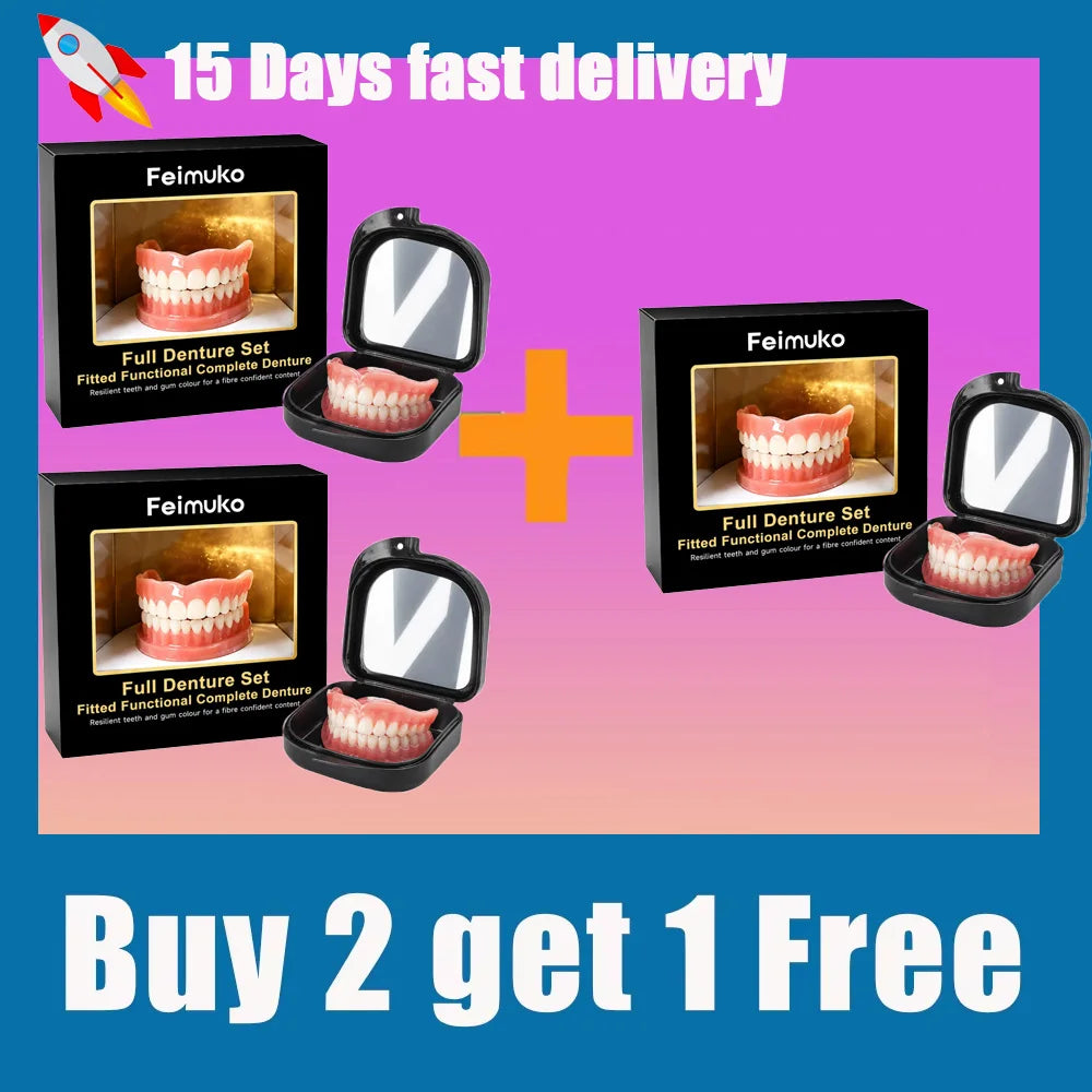 Upper & Lower Full Mouth Silicone Dentures, 2026 New Soft Silicone Upper&Lower Dentures Comfort Realistic False Teeth Bright Smi