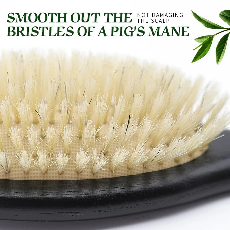 Personalized Boar Bristles Hair Brush Black Color Anti Static Massage HairBrush USA Oak Wood Hair Comb For Long Short Hair Care