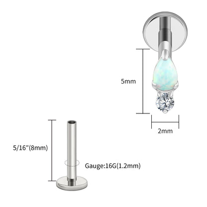 Right Grand ASTM F136 Titanium Teardrop Opal Cartilage Earring 16G Tiny Round CZ Forward Helix Labret Stud Piercing Jewelry