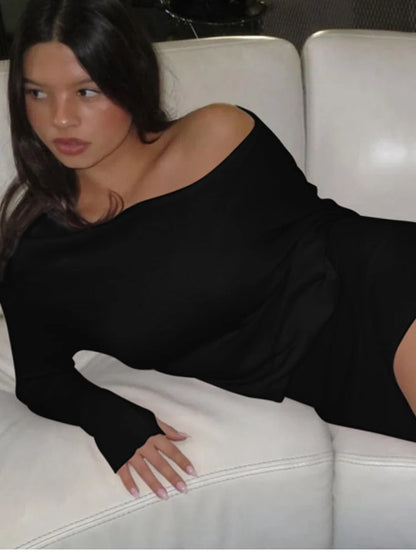Women's Asymmetric-Neck Long-Sleeve Dress
