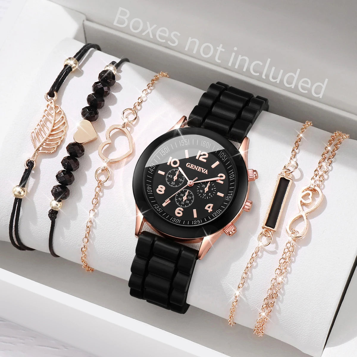 5/6PCS Fashion Women Watches Casual Silicone Band Ladies Quartz Watch Jewelry Set Relogios Feminino Girls Clock Gift（Without Box