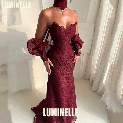 Customized Wedding Party Dresses Elegant Black Lace Formal Occasion Halter Bubble Sleeve Sheath Sexy Cocktail Dress for Women