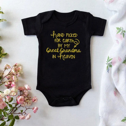 Hand Picked For Earth By My Great Grandma In Heaven Baby Summer Bodysuits Cotton Newborn Jumpsuit Short Sleeve Body Baby Outfits