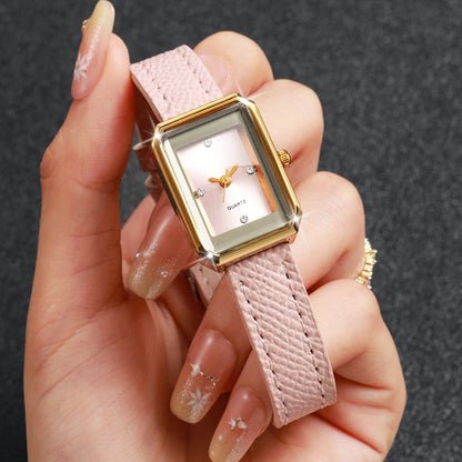 Elegant Rhinestone Rectangle Women Quartz Watch Casual Leather Strap Ladies Dress Wristwatches Relogio Feminino（Without Box）
