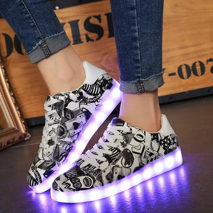 Maogu 2026 Adult Unisex Womens Mens Kid Luminous Sneakers Glowing USB Charge Boys LED Colorful Light-up Shoes Girls Footwear