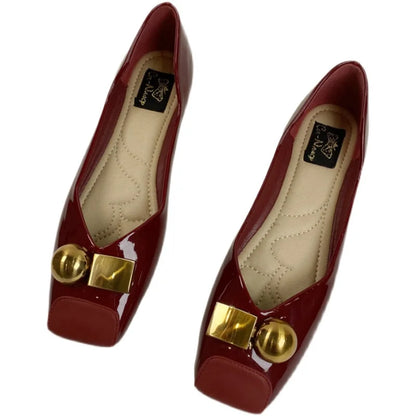 Women Flats Pu Leather Yellow Flat Shoes Solid Color Soft Sole Slip on 2025 Summer Female Fashion Shoes Square Toe Ballet Shoes