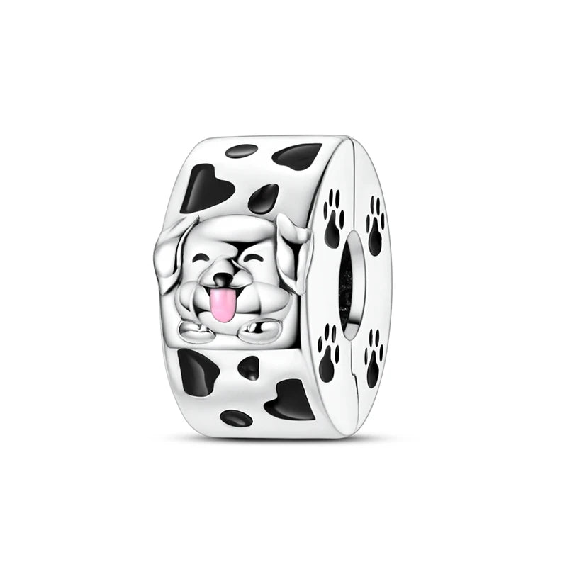 Original 925 Sterling Silver Clip Charm Inlaid Zircon Cat Butterfly Charm Silicone Spacer Beads For Women Bracelet DIY Jewelry