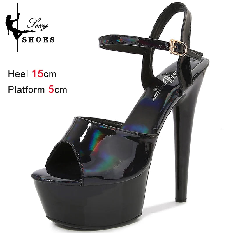 New 20CM/8Inch High Heels Dance Shoes Sandals Women Summer New 2023 Buckle Strap Platform Club Stiletto Gladiator Stripper Heels
