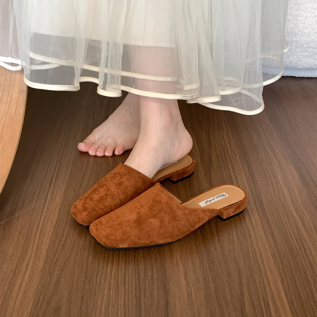 Bailamos Brand Women Slippers Square-toed Muller Shoes Lady Luxury Low Heel Outdoor Slippers Summer Fashion All-Match Slides
