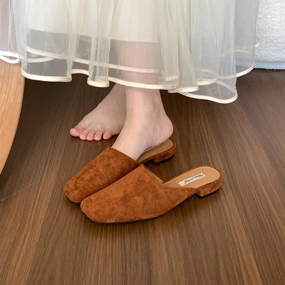 Bailamos Brand Women Slippers Square-toed Muller Shoes Lady Luxury Low Heel Outdoor Slippers Summer Fashion All-Match Slides