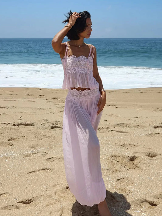 Women's Lace-Detail Top & Trousers Set