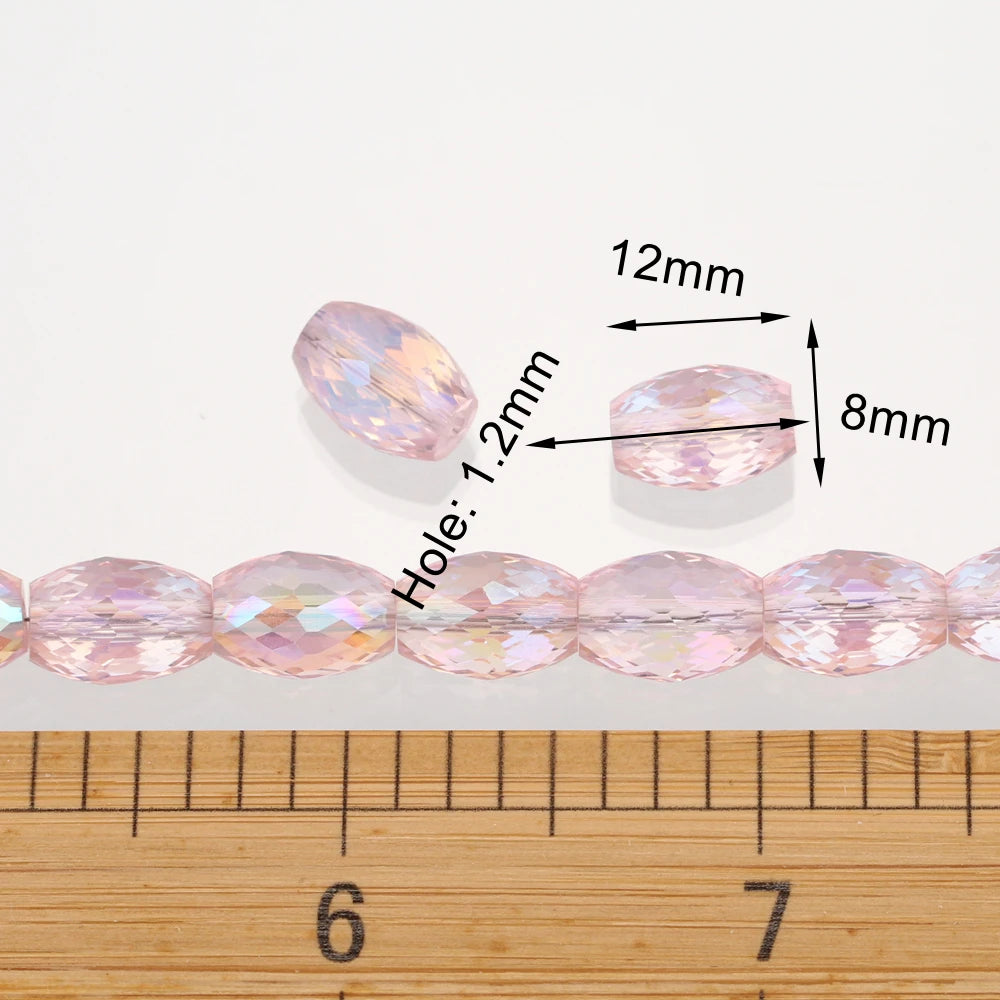 10pcs 12x8mm Oval Cylinder Faceted Cut Crystal Glass Loose Crafts Beads for Jewelry Making DIY