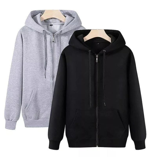 Solid Color Without Printing Zipper Hoodies Autumn Winter Men Women Casual Loose Simple Comfortable Long Sleeve Jacket Hoodie