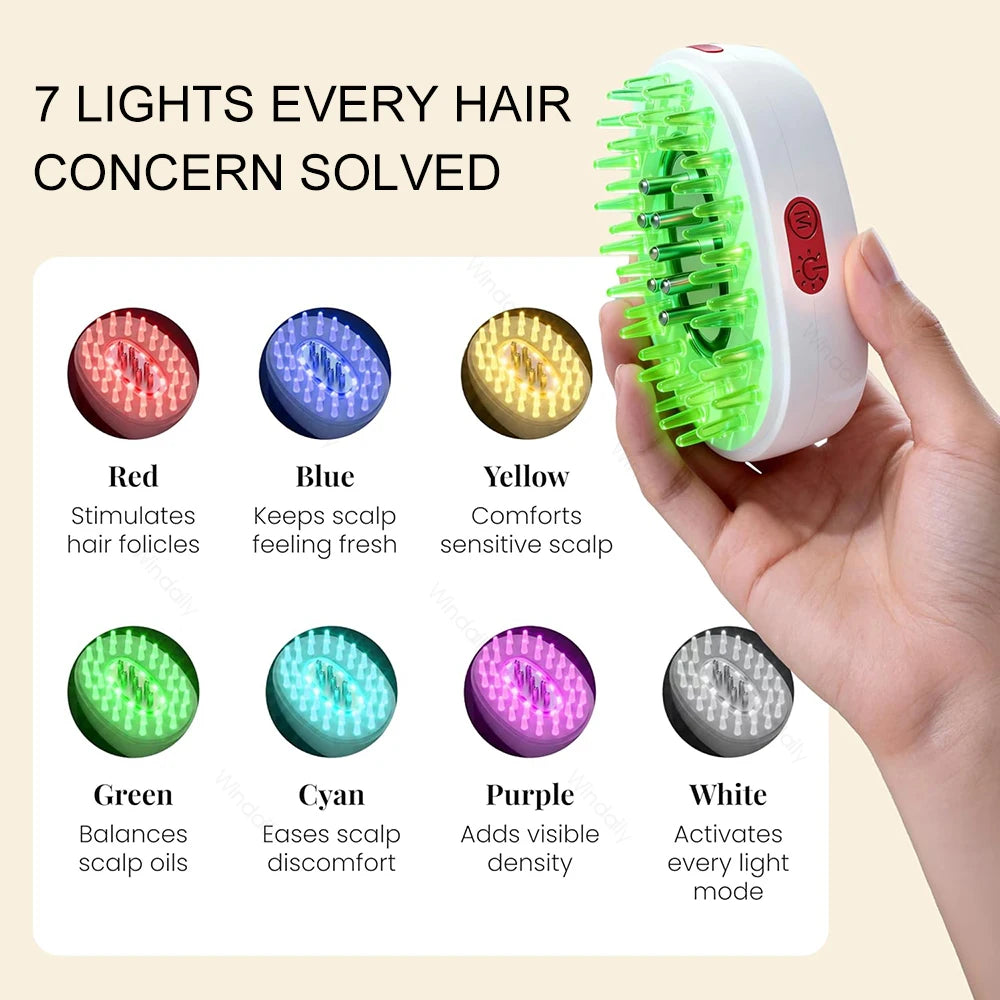 7 in 1 Red Light Hair Brush Comb Vibrating Electric Red Light Scalp Massager With Oil Applicator Hair Care Hair Growth Head Spa