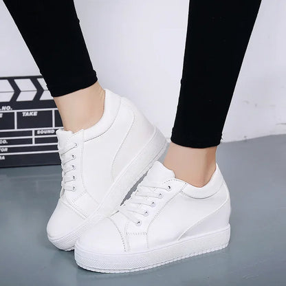 2024 White Hidden Slope Heel Casual Sports Shoes Women's Spring Sports Shoes High Platform High Heel Vulcanized Shoes