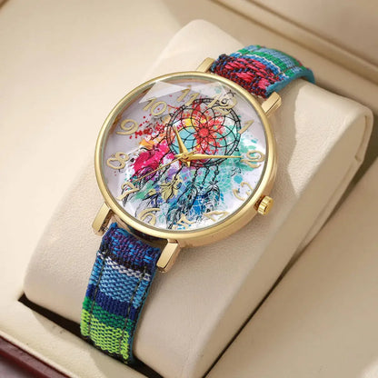2/3/5PCS Fashion Women Watches Vintage Flowers Printed PU Strap Quartz Watch Reloj Mujer（Without Box）