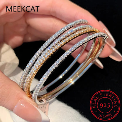 2.5mm All Moissanite Tennis Bangles for Women Luxury Sparkling Bracelets Wedding Birthday Gift 925 Sterling Silver Jewelry