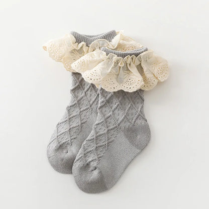 Korean Kids Soft Fashion Floral Princess Socks Baby Middle Tube Stockings Long Socks Infant Toddler Children Girls Casual Socks
