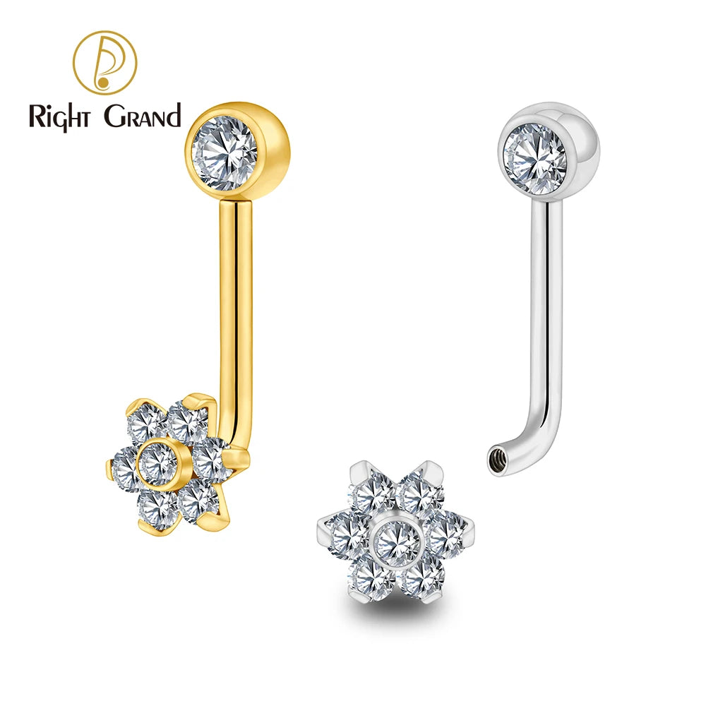 Right Grand ASTM F136 Titanium CZ Flower VCH Piercing 14G L-Bend Barbell Christina Piercing Jewelry