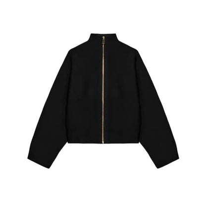 Elegant Knitted Zipper Women's Sweater Solid Full Sleeve Stand Collar Loose Open Stitch Female 2026 Fashion Autumn Outwear Lady