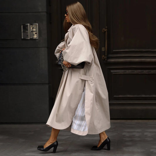 Women's Long Puff-Sleeve Trench-Style Coat
