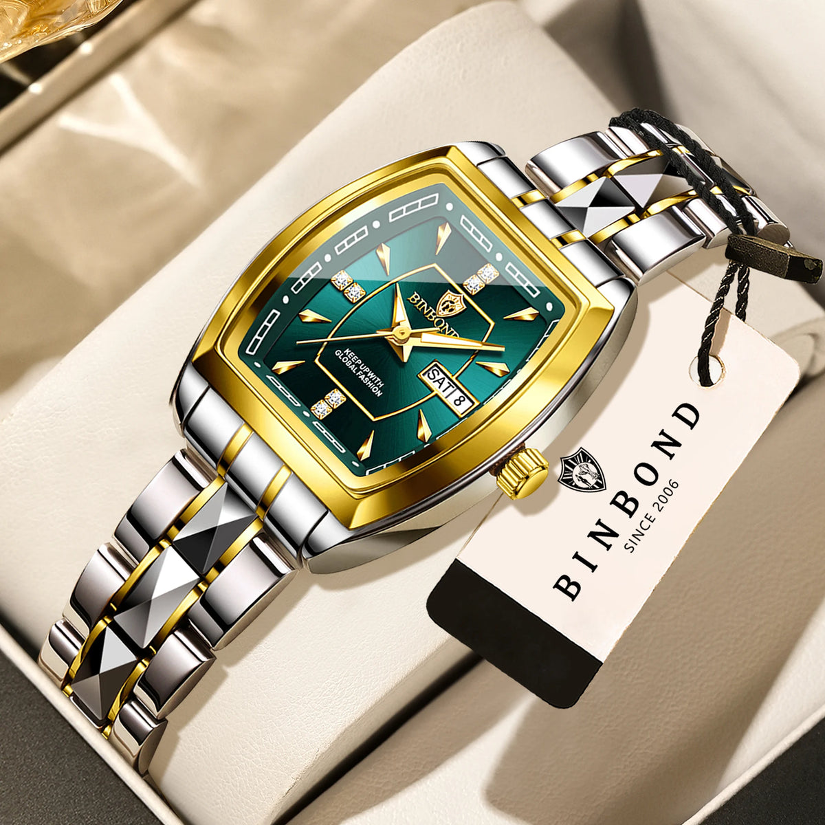 BINBOND Week Display Auto Date Precise Quartz Watches for Women Luxury Luminous Waterproof Durable Women's Watches Casual Reloj