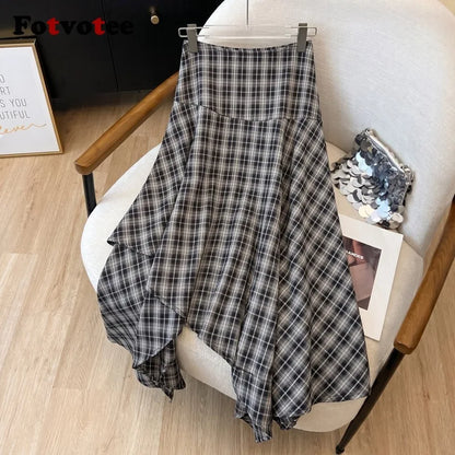 Women's Asymmetric Plaid A-Line Skirt