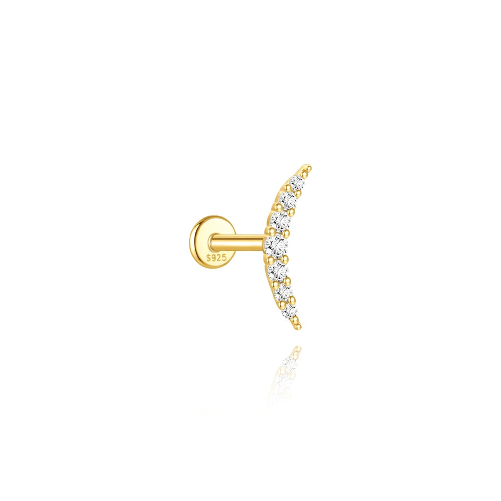 AIDE 925 Sterling Silver Shiny Hollow Lotus Flower Crown Flat Back Internal Thread Piercing Earring For Women INS Dainty Luxury