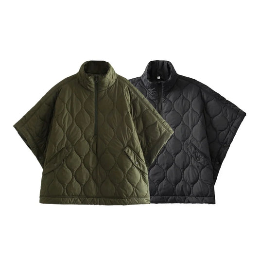 Women’s Autumn Thin Bat Sleeve Cotton Padded Jacket Easy On Off Fashion Warm Lightweight Comfortable Style