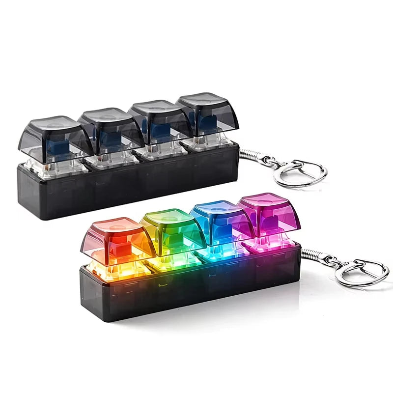 FTCY 4 Keys Mechanical Keyboard Keychain Fidget Toy With Lights For Adult To Relief Stress Decompression Calming Accessories
