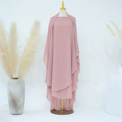 Two Layer Chiffon Extra Long Khimar Niqab Eid Ramadan Muslim Women Islamic Clothing Prayer Garment Overhead Abaya Dress Kaftan