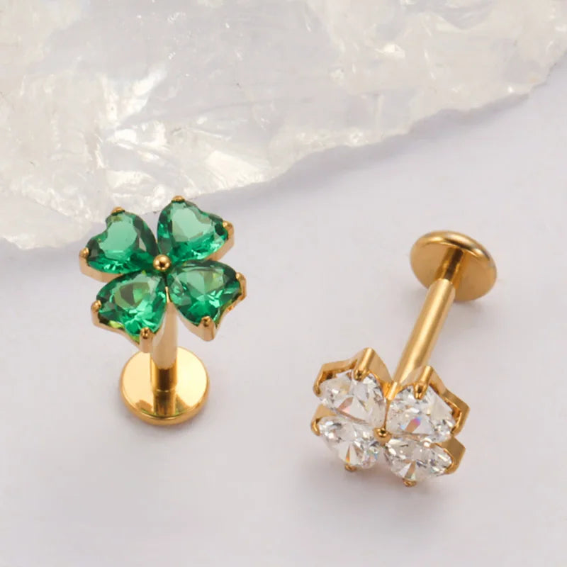 ASTM F136 TItanium with Heart CZ Flower Lab Piercing Labret Lip Studs Sparkle Ear Tragus Helix Conch Lobe Earrings Body Jewelry
