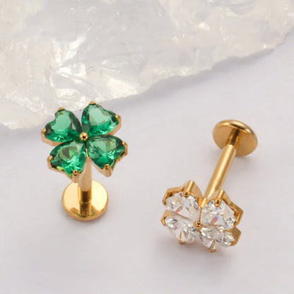 ASTM F136 TItanium with Heart CZ Flower Lab Piercing Labret Lip Studs Sparkle Ear Tragus Helix Conch Lobe Earrings Body Jewelry