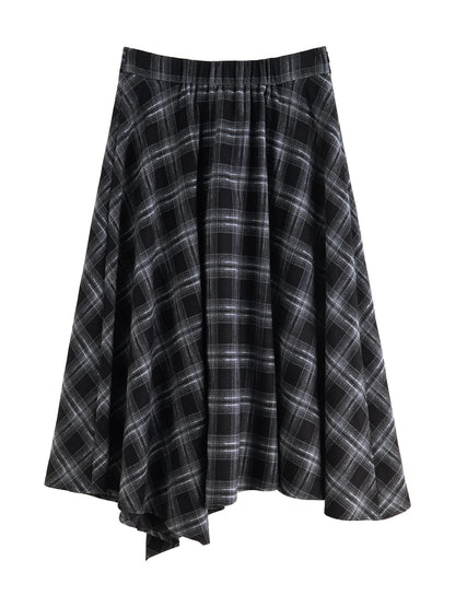 Women's Dark Plaid Asymmetric A-Line Skirt