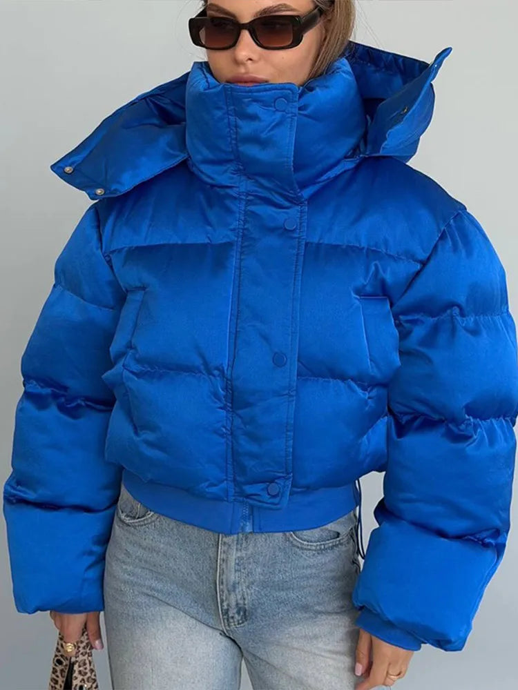Detachable Sleeves Padded Coats Women's Hooded Zipper Pockets Stand Collar Thicken Jackets 2026 New Ladies Winter Solid Outwear