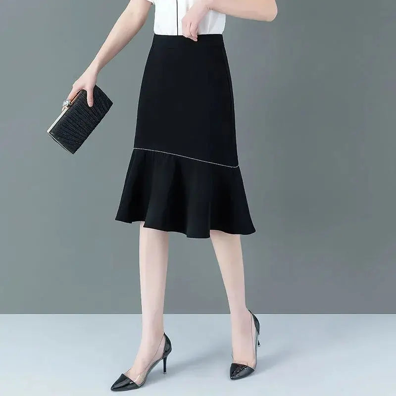 Simplicity Temperament Slim High Waist A-Line Skirt Summer Solid All-match Pleated Elegant Skirt Fashion Office Women Clothing
