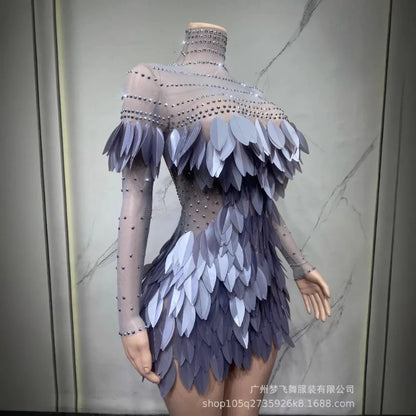 New Fashion Feather Skirt Makeup Ball Skirt Festival Performance Irregular Half Body Skirt Black