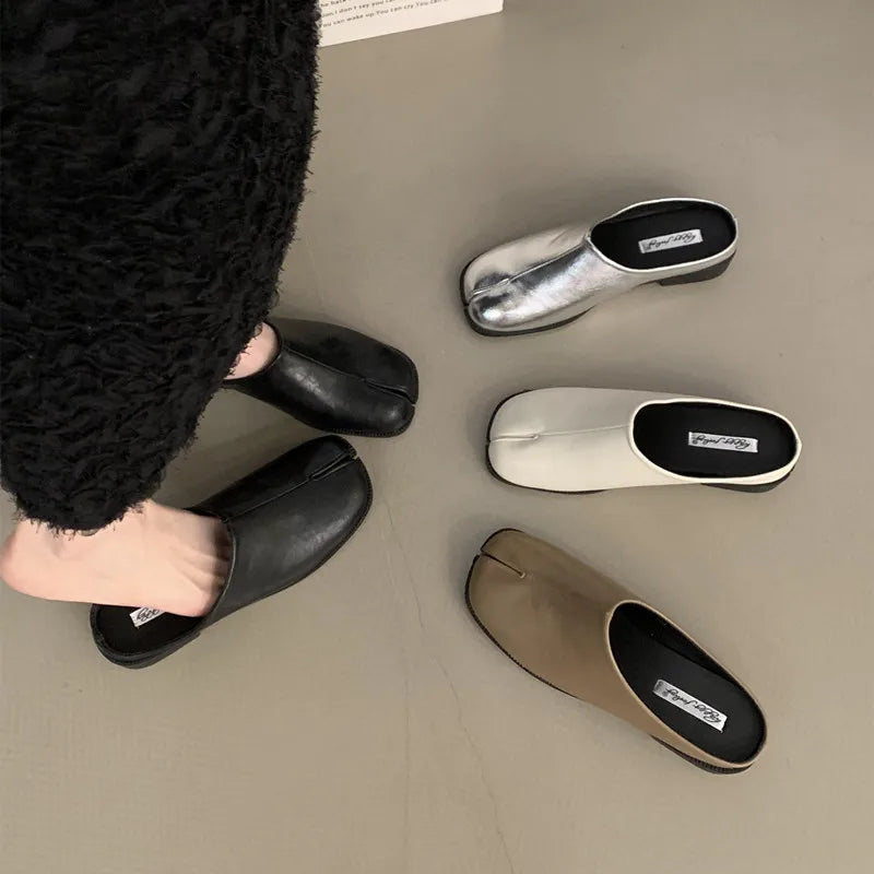Bailamos Women Split Toe Slippers Round Toe Shallow Lazy Boat Slingback Mules Shoes Tabi Ninja Slip On Flats Soft Loafers Mujer
