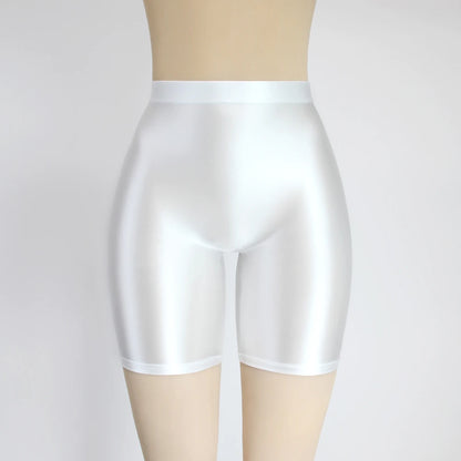 Women Cropped Pants Oily Shiny Luster Tights Form-fitting Opaque Sexy High Waist Capris Smooth Super Smoothy Skinny Leggings