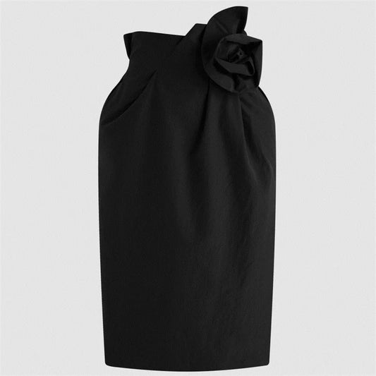 women's skirts New asymmetrical slim fit long skirt for autumn 2026 3D floral women's half skirt Flower bud shape black skirt