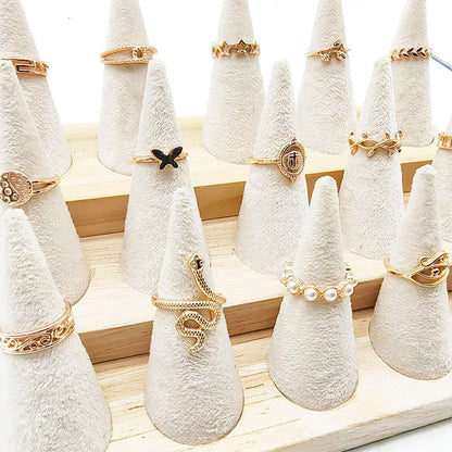 30pcs/Lot Mix Style Pearl Silver Color Finger Rings Animal Snake Chain Hollow Leaf Party Jewelry Girl Love Butterfly Flower Gift