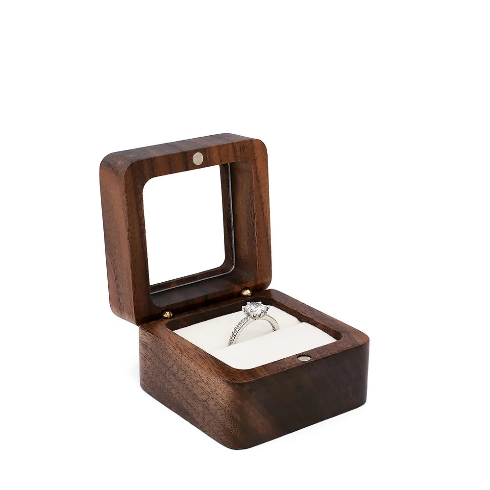 Black Walnut Solid Ring Box Single Double Ring Box Earrings Box Cufflinks Box Vintage Wooden Ring Box Exquisite Gift Box