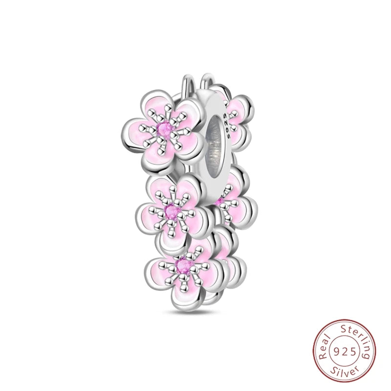 Spring Day 925 Sterling Silver Sunflower Azalea Peony Butterfly Flower Charms Beads Fit 3mm Bracelets DIY Fine Jewelry Making