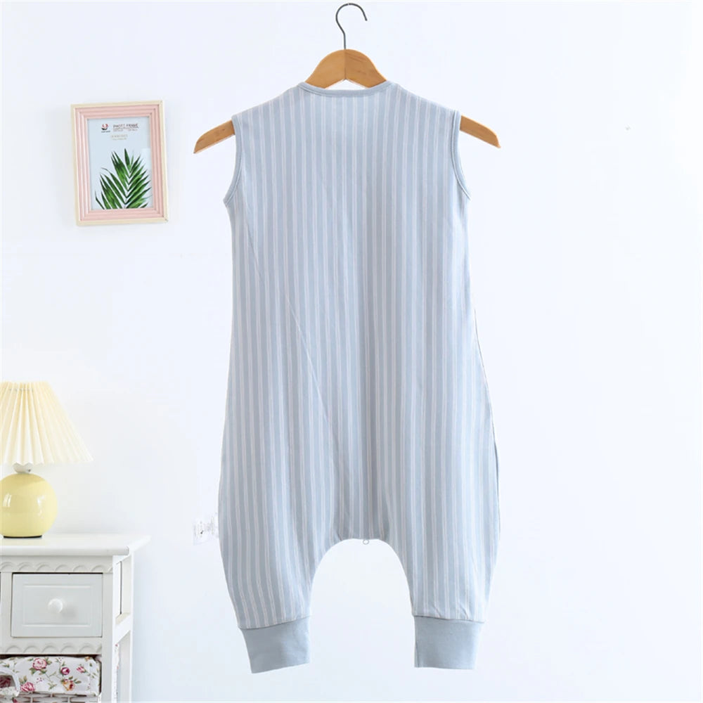 Summer Thin Vest-Style Children's Sleeping Bag, Comfortable at Home, Pure Cotton Striped Split-Leg Sleeping Bag