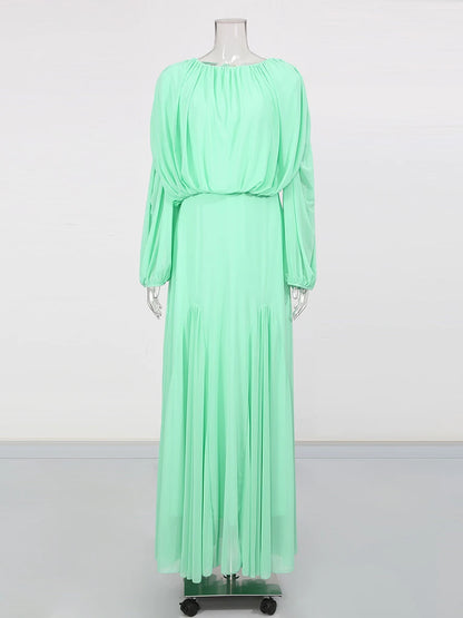 Women's Pleated Long-Sleeve Maxi Dress