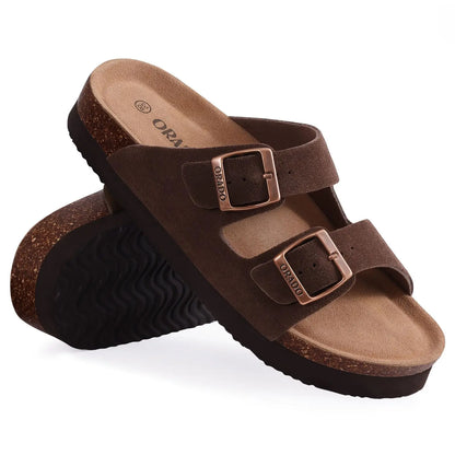 CRACOMIN Platform Suede Sandals for Women With Adjustable Buckle Outdoor Cork Beach Shoes Fashion Thick Sole Women's Slippers