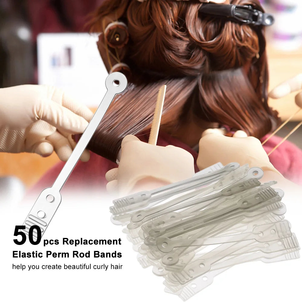 50pcs Perm Rod Rubber Bands Replacement Elastic Rubber Bands for Hair Professional Perm Rods Curler Roller Shaping Styling Tools
