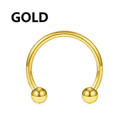 1PC metal Horseshoe Fake Nose Ring C Clip Septum Lip stainless steel Real Piercing Nose Rings Hoop For Women Men Jewelry