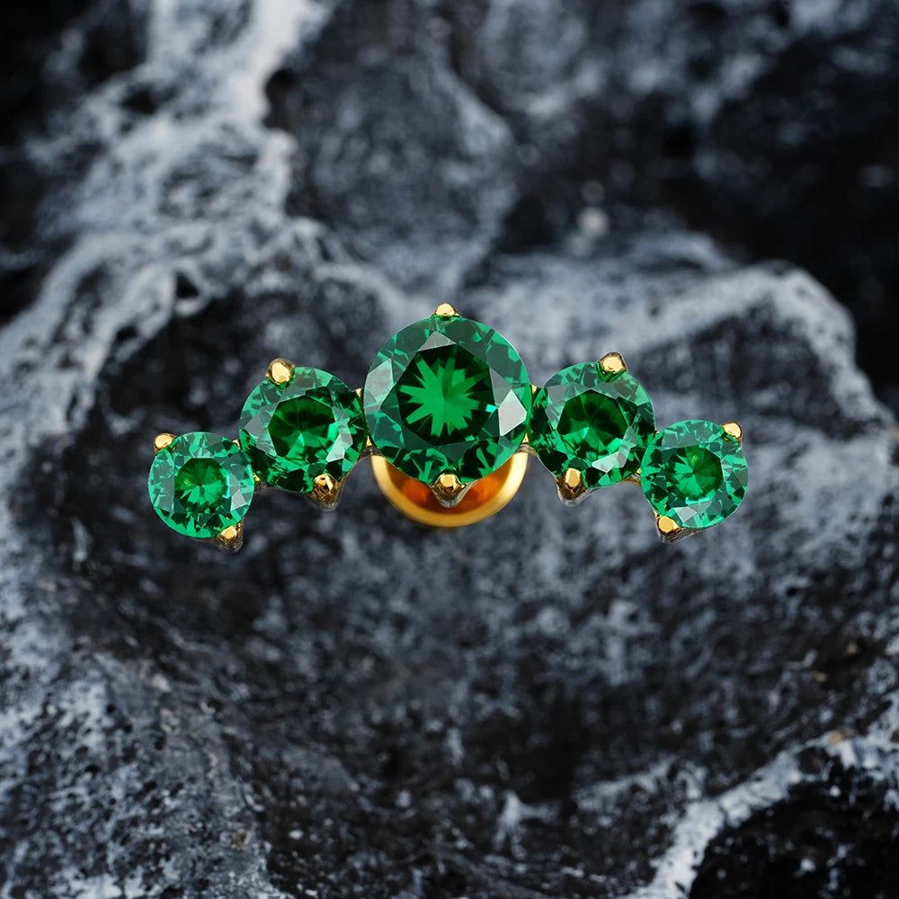 Right Grand ASTM F136 Titanium 16G CZ Cluster Flat Back Labret Stud Curved CZ Bar Climber Earring Helix Cartilage Stud Piercing