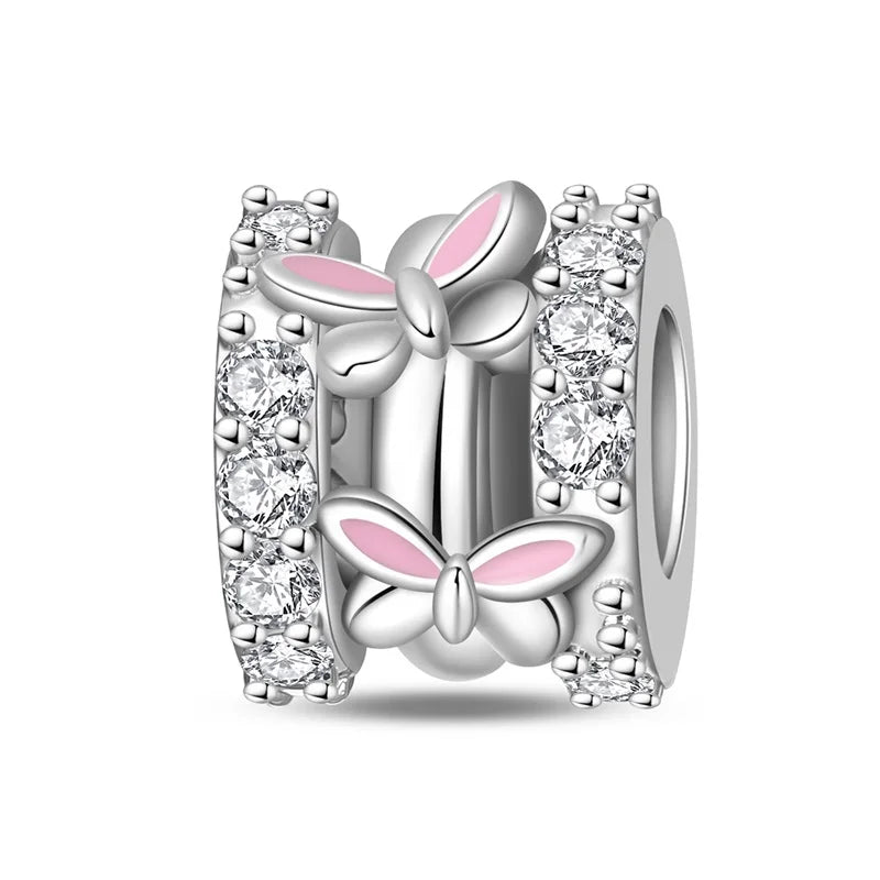 Original 925 Sterling Silver Clip Charm Inlaid Zircon Cat Butterfly Charm Silicone Spacer Beads For Women Bracelet DIY Jewelry